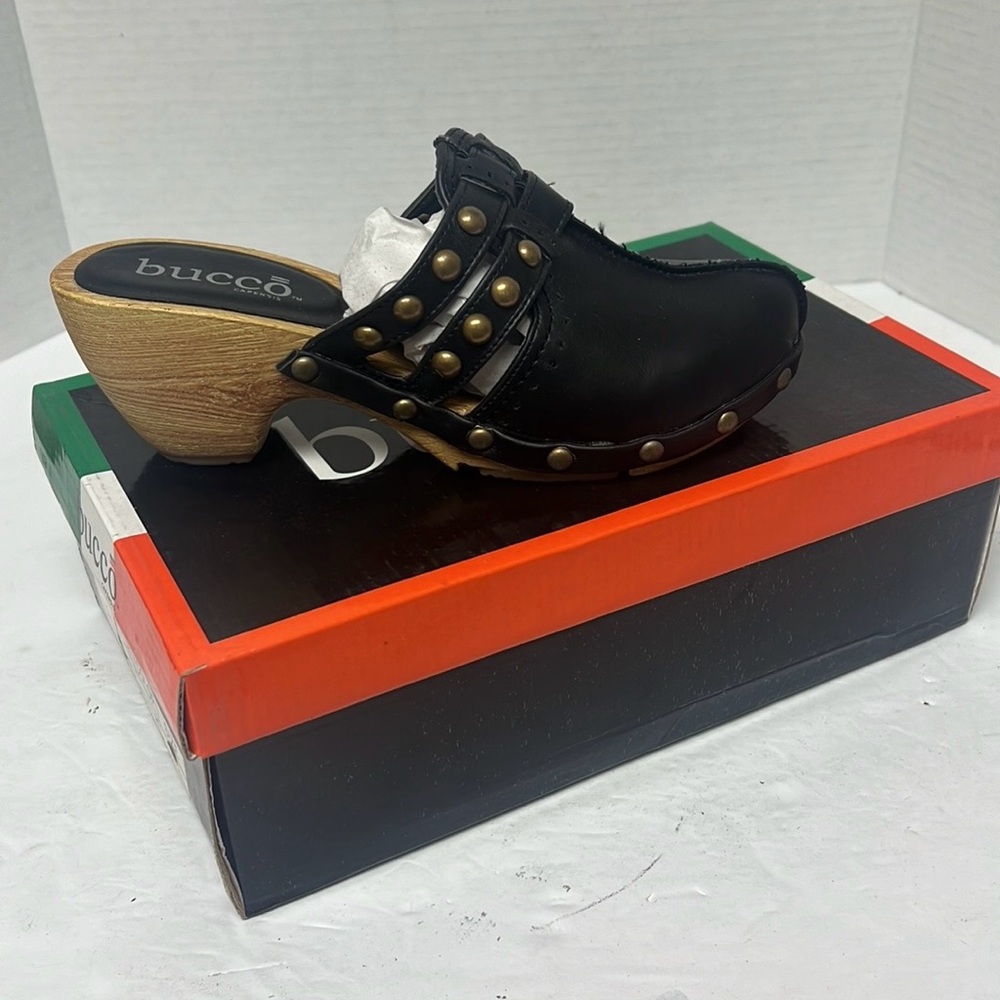 Bucco Black and Brown Studded Mules